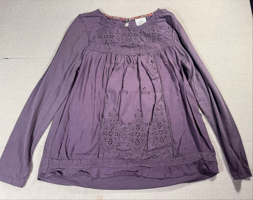 Knox Rose Women's Medium Long Sleeve Blouse Eyelet Lace Embroidered Purple